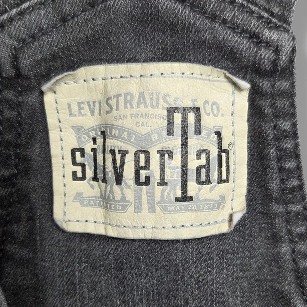 Levis SilverTab Baggy Denim Overalls Girls 14 Charcoal Gray Jumper Crop Mid Rise